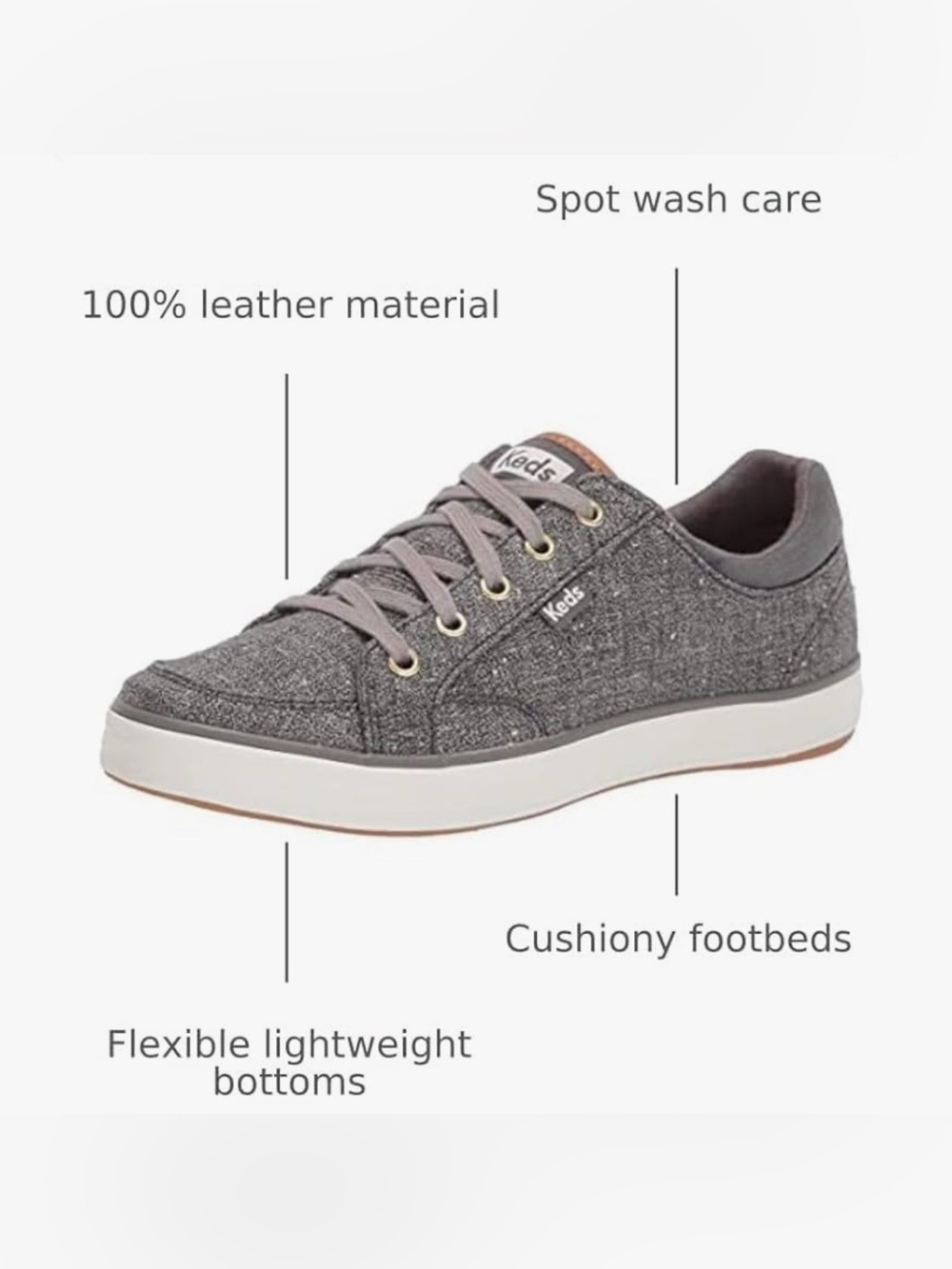 Keds Center 2, size 10 Women’s in college gray.  Like new.